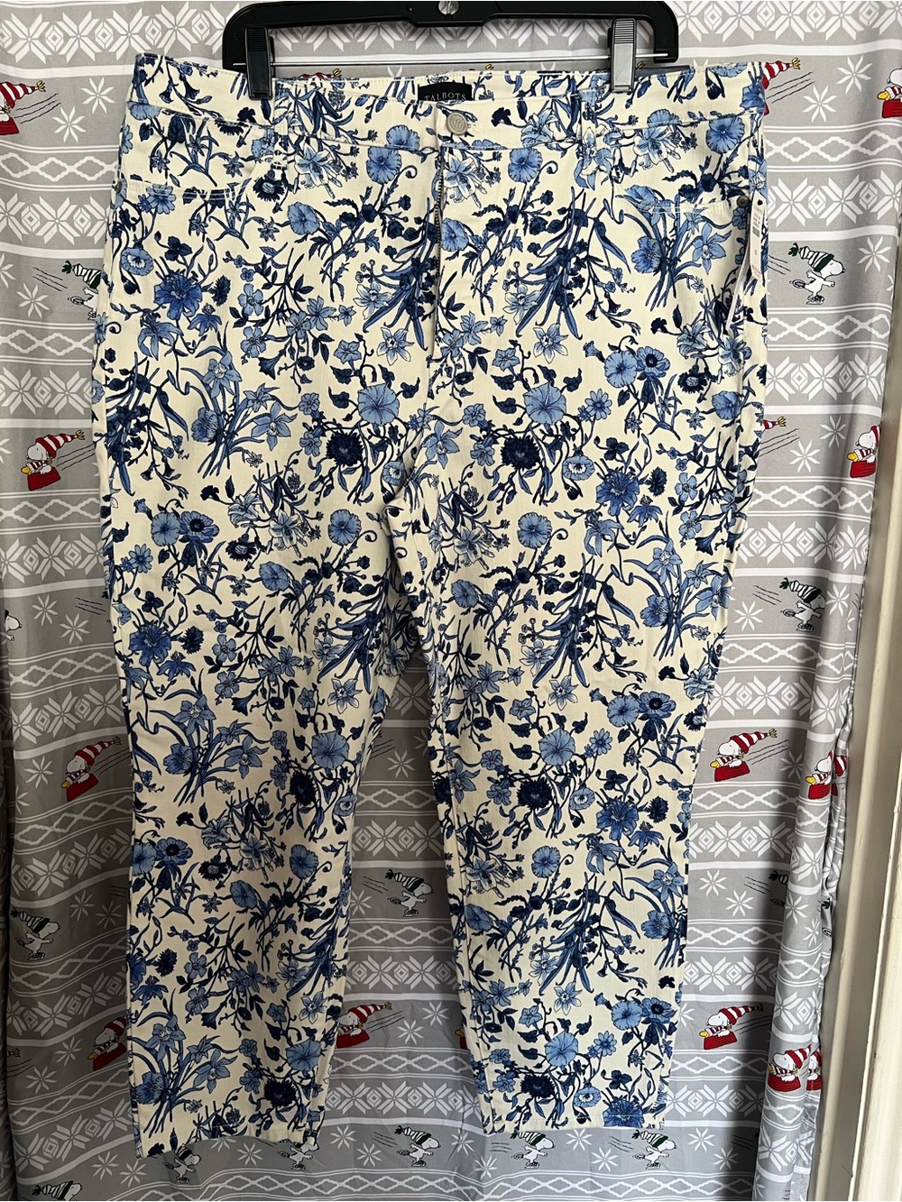 Talbots Cream and Blue Floral Chinos